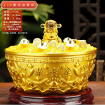 黄铜如意聚宝盆摆件·水晶财神爷款12cm