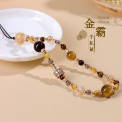 黄塔虎眼石黑曜石多宝手机链