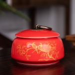 喜上枝头红色陶瓷盐罐