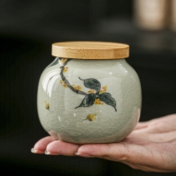 手绘哥窑桂花盐罐