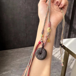 新中式山鬼花钱项链编织沉香平安扣