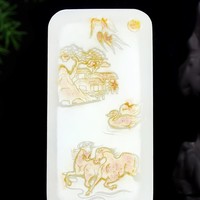 和田玉挂件吊坠羊脂白玉牌马到成功