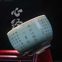 主人杯青瓷功夫茶杯单杯景德镇陶瓷霁蓝描金手写心经品茗杯子茶具