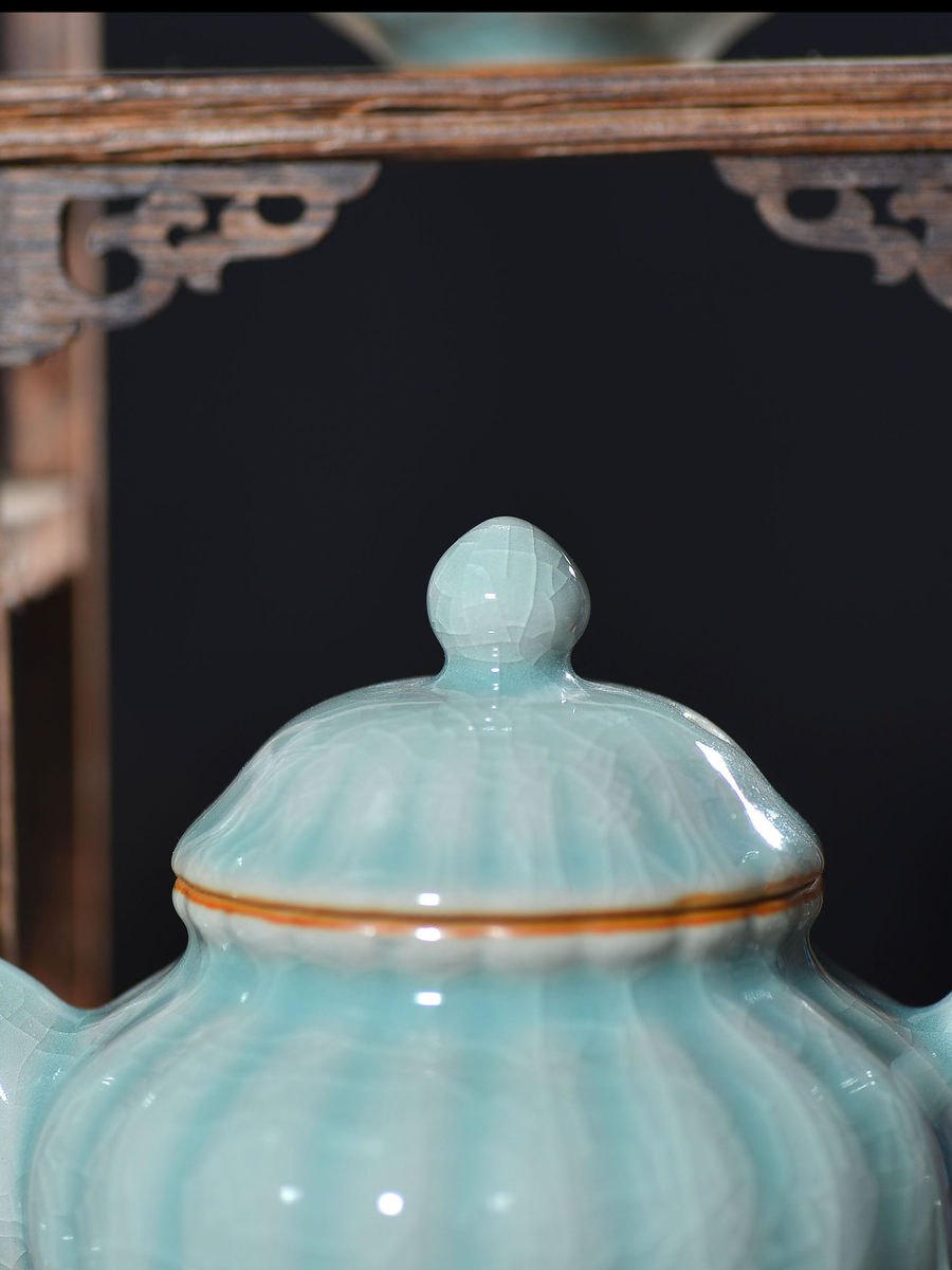 清凉寺仿古釉天青色 南瓜壶茶具