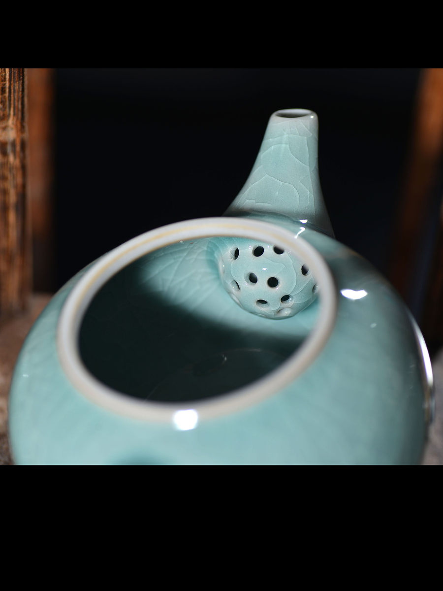 清凉寺仿古釉天青色 掇球壶茶具