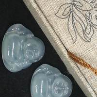 冰种翡翠大肚弥勒公挂件一对