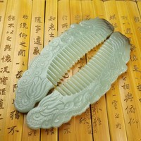 和田玉  龙凤梳子一对