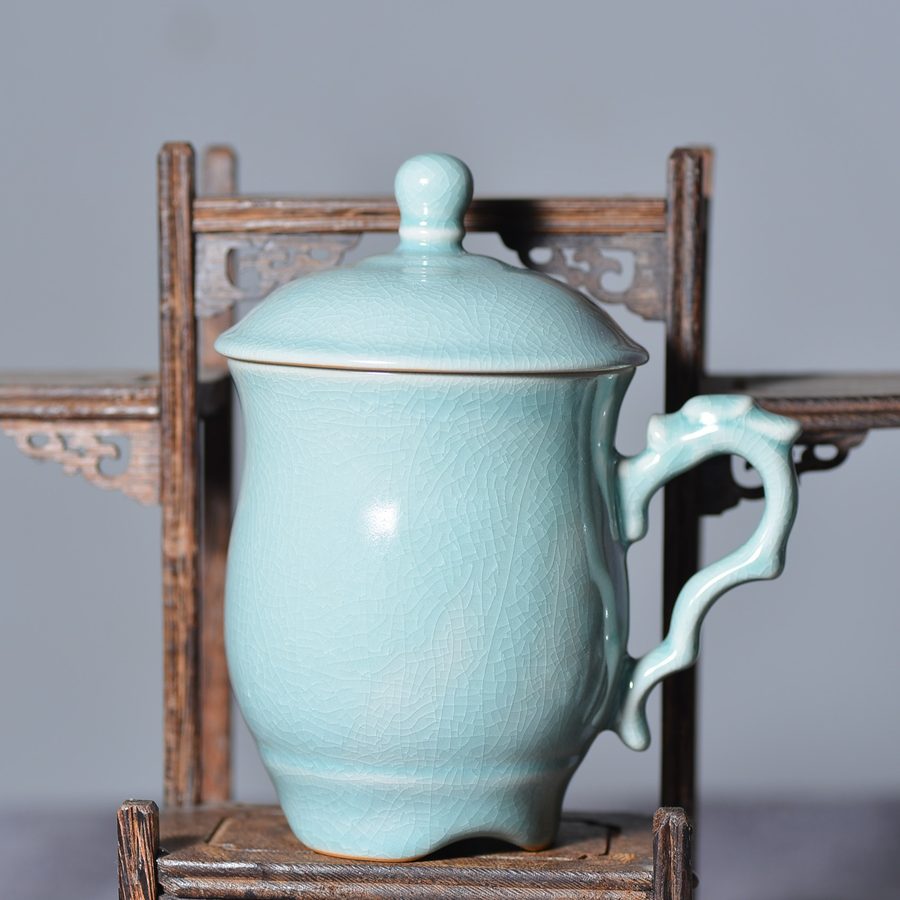 清凉寺仿古釉天青色 龙头杯