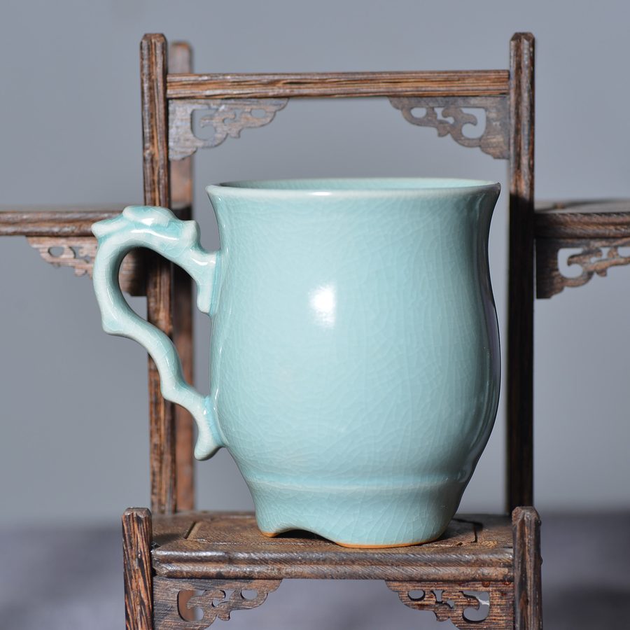 清凉寺仿古釉天青色 龙头杯
