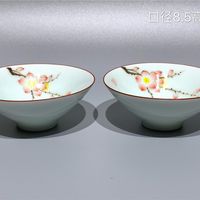 【当代手作】手绘花卉斗笠杯一对