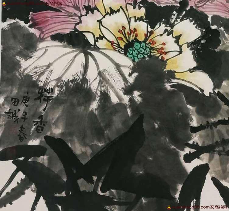 收藏级精品中国美术家协会会员田城有合影《花鸟》-玄商拍客-拍卖