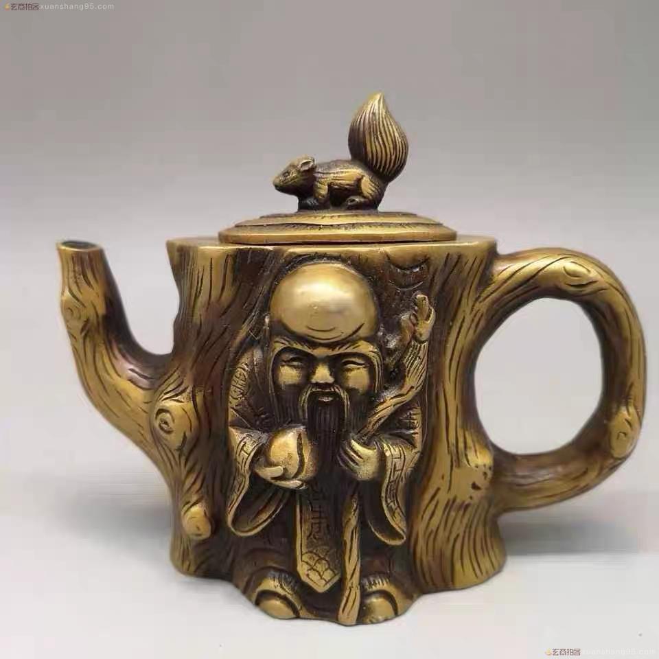 纯铜根雕寿星酒壶茶壶摆件-玄商拍客-拍卖