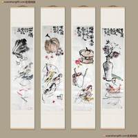 齐白石门下弟子  刘瑞 可合影《虾四条屏》